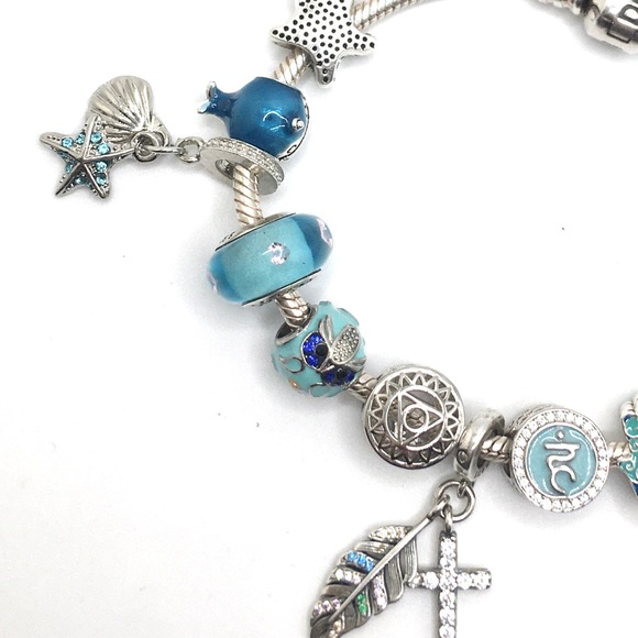 Authentic PANDORA Bracelet With x2 Pandora Beads ‘Nautical Vishudda Chakra’ - Picture 7 of 10